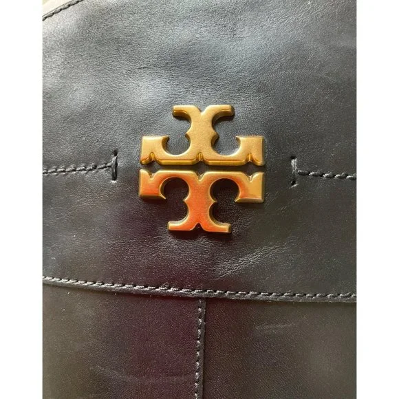 Tory Burch Everly Black Logo Knee High Leather Riding Boots size 7M - Picture 8 of 16